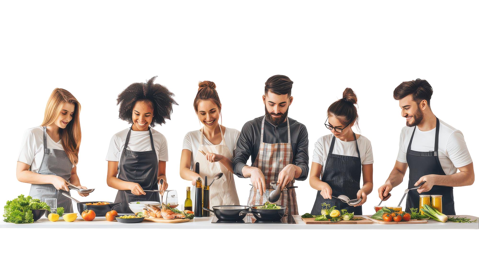 Small-group culinary workshop in action